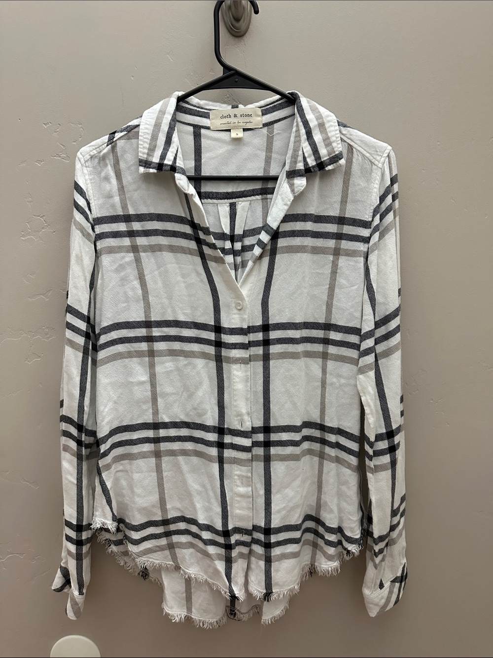 cloth & stone White Plaid Button-Down Shirt with Black and Tan Stripes